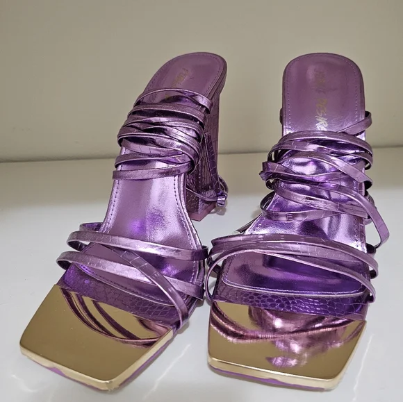 Public Desire Metallic Purple Strappy Heels - Picture 3 of 7